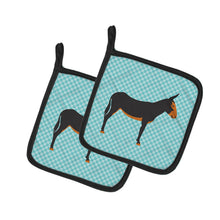 Load image into Gallery viewer, Catalan Donkey Blue Check Pot Holders - Set of 2 - Heat-Resistant Kitchen Essentials BB8029PTHD