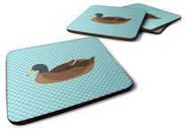 Load image into Gallery viewer, Khaki Campbell Duck Blue Check Foam Coaster  BB8040FC