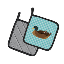 Load image into Gallery viewer, Khaki Campbell Duck Blue Check Pot Holders - Set of 2 - Heat-Resistant Kitchen Essentials BB8040PTHD