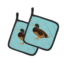 Load image into Gallery viewer, Silver Bantam Duck Blue Check Pot Holders - Set of 2 - Heat-Resistant Kitchen Essentials BB8041PTHD