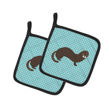 Load image into Gallery viewer, Russian or European Mink Blue Check Pot Holders - Set of 2 - Heat-Resistant Kitchen Essentials BB8042PTHD