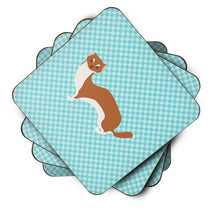 Load image into Gallery viewer, Weasel Blue Check Coasters - Set of 4 Lightweight Foam, Absorbent Drink Coasters