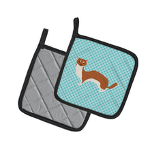 Load image into Gallery viewer, Weasel Blue Check Pot Holders - Set of 2 - Heat-Resistant Kitchen Essentials BB8044PTHD