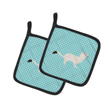 Load image into Gallery viewer, Stoat Short-tailed Weasel Blue Check Pot Holders - Set of 2 - Heat-Resistant Kitchen Essentials BB8046PTHD