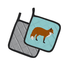 Load image into Gallery viewer, Red Fox Blue Check Pot Holders - Set of 2 - Heat-Resistant Kitchen Essentials BB8050PTHD