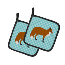Load image into Gallery viewer, Red Fox Blue Check Pot Holders - Set of 2 - Heat-Resistant Kitchen Essentials BB8050PTHD