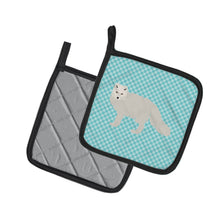 Load image into Gallery viewer, White Arctic Fox Blue Check Pot Holders - Set of 2 - Heat-Resistant Kitchen Essentials BB8051PTHD
