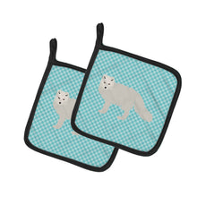 Load image into Gallery viewer, White Arctic Fox Blue Check Pot Holders - Set of 2 - Heat-Resistant Kitchen Essentials BB8051PTHD