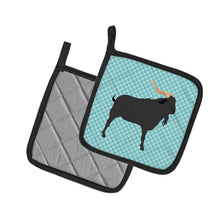 Load image into Gallery viewer, Verata Goat Blue Check Pot Holders - Set of 2 - Heat-Resistant Kitchen Essentials BB8056PTHD
