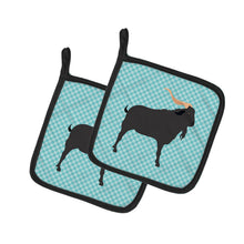 Load image into Gallery viewer, Verata Goat Blue Check Pot Holders - Set of 2 - Heat-Resistant Kitchen Essentials BB8056PTHD