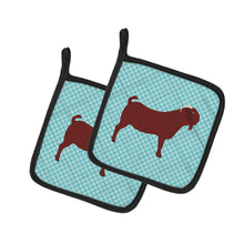 Load image into Gallery viewer, Kalahari Red Goat Blue Check Pot Holders - Set of 2 - Heat-Resistant Kitchen Essentials BB8065PTHD