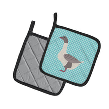 Load image into Gallery viewer, Buff Grey Back Goose Blue Check Pot Holders - Set of 2 - Heat-Resistant Kitchen Essentials BB8075PTHD