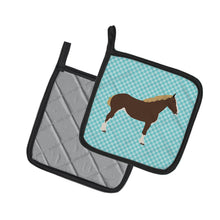 Load image into Gallery viewer, Percheron Horse Blue Check Pot Holders - Set of 2 - Heat-Resistant Kitchen Essentials BB8080PTHD