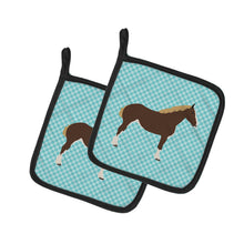 Load image into Gallery viewer, Percheron Horse Blue Check Pot Holders - Set of 2 - Heat-Resistant Kitchen Essentials BB8080PTHD