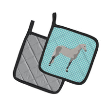Load image into Gallery viewer, Orlov Trotter Horse Blue Check Pot Holders - Set of 2 - Heat-Resistant Kitchen Essentials BB8082PTHD