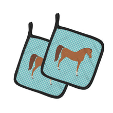 Load image into Gallery viewer, Arabian Horse Blue Check Pot Holders - Set of 2 - Heat-Resistant Kitchen Essentials BB8085PTHD