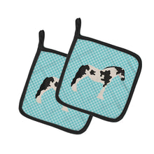 Load image into Gallery viewer, Cyldesdale Horse Blue Check Pot Holders - Set of 2 - Heat-Resistant Kitchen Essentials BB8086PTHD