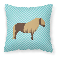 Load image into Gallery viewer, Shetland Pony Horse Blue Check Fabric Decorative Pillow BB8088PW1818