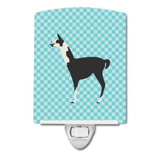 Load image into Gallery viewer, Llama Q' Ara Blue Check Ceramic Night Light BB8092CNL