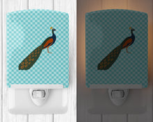 Load image into Gallery viewer, Indian Peacock Peafowl Blue Check Ceramic Night Light BB8099CNL