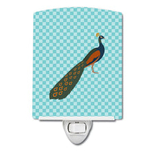 Load image into Gallery viewer, Indian Peacock Peafowl Blue Check Ceramic Night Light BB8099CNL
