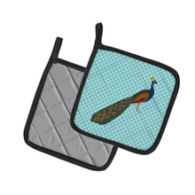 Load image into Gallery viewer, Indian Peacock Peafowl Blue Check Pot Holders - Set of 2 - Heat-Resistant Kitchen Essentials BB8099PTHD