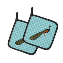 Load image into Gallery viewer, Indian Peacock Peafowl Blue Check Pot Holders - Set of 2 - Heat-Resistant Kitchen Essentials BB8099PTHD