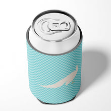 Load image into Gallery viewer, White Peacock Peafowl Blue Check Can or Bottle Hugger BB8100CC