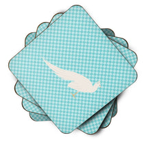 Load image into Gallery viewer, White Peacock Peafowl Blue Check Foam Coaster  BB8100FC