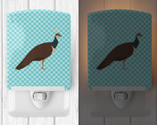 Load image into Gallery viewer, Indian Peahen Peafowl Blue Check Ceramic Night Light BB8101CNL