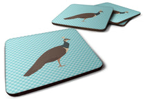 Load image into Gallery viewer, Indian Peahen Peafowl Blue Check Foam Coaster  BB8101FC