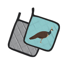 Load image into Gallery viewer, Indian Peahen Peafowl Blue Check Pot Holders - Set of 2 - Heat-Resistant Kitchen Essentials BB8101PTHD