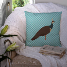 Load image into Gallery viewer, Indian Peahen Peafowl Blue Check Throw Pillow - 14x14 Decorative Pillow – Art for Your Home &amp; Patio BB8101PW1414