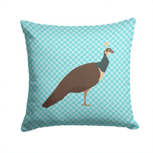 Load image into Gallery viewer, Indian Peahen Peafowl Blue Check Throw Pillow - 14x14 Decorative Pillow – Art for Your Home &amp; Patio BB8101PW1414