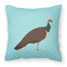 Load image into Gallery viewer, Indian Peahen Peafowl Blue Check Fabric Decorative Pillow BB8101PW1818