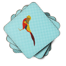 Load image into Gallery viewer, Golden or Chinese Pheasant Blue Check Foam Coaster  BB8102FC