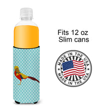 Load image into Gallery viewer, Golden or Chinese Pheasant Blue Check   Hugger for slim cans