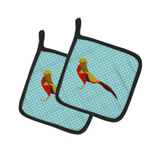 Load image into Gallery viewer, Golden or Chinese Pheasant Blue Check Pot Holders - Set of 2 - Heat-Resistant Kitchen Essentials BB8102PTHD
