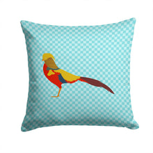Load image into Gallery viewer, Golden or Chinese Pheasant Blue Check Throw Pillow - 14x14 Decorative Pillow – Art for Your Home &amp; Patio BB8102PW1414