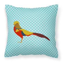 Load image into Gallery viewer, Golden or Chinese Pheasant Blue Check Fabric Decorative Pillow BB8102PW1818