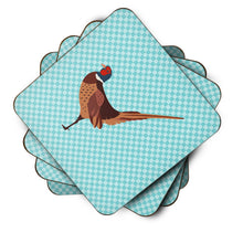 Load image into Gallery viewer, Ring-necked Common Pheasant Blue Check Foam Coaster  BB8104FC