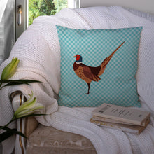 Load image into Gallery viewer, Ring-necked Common Pheasant Blue Check Throw Pillow - 14x14 Decorative Pillow – Art for Your Home &amp; Patio BB8104PW1414