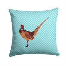 Load image into Gallery viewer, Ring-necked Common Pheasant Blue Check Throw Pillow - 14x14 Decorative Pillow – Art for Your Home &amp; Patio BB8104PW1414