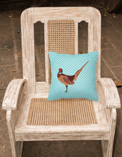 Load image into Gallery viewer, Ring-necked Common Pheasant Blue Check Fabric Decorative Pillow BB8104PW1818