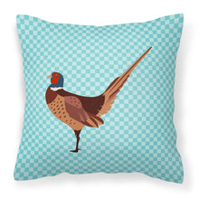 Load image into Gallery viewer, Ring-necked Common Pheasant Blue Check Fabric Decorative Pillow BB8104PW1818