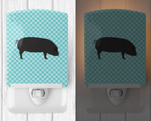 Load image into Gallery viewer, Devon Large Black Pig Blue Check Ceramic Night Light BB8105CNL