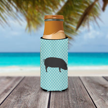 Load image into Gallery viewer, Devon Large Black Pig Blue Check   Hugger for slim cans