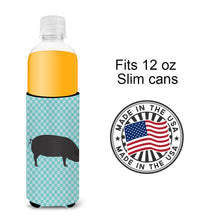 Load image into Gallery viewer, Devon Large Black Pig Blue Check   Hugger for slim cans