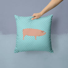 Load image into Gallery viewer, American Landrace Pig Blue Check Throw Pillow - 14x14 Decorative Pillow – Art for Your Home &amp; Patio BB8106PW1414