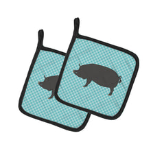 Load image into Gallery viewer, Berkshire Pig Blue Check Pot Holders - Set of 2 - Heat-Resistant Kitchen Essentials BB8107PTHD